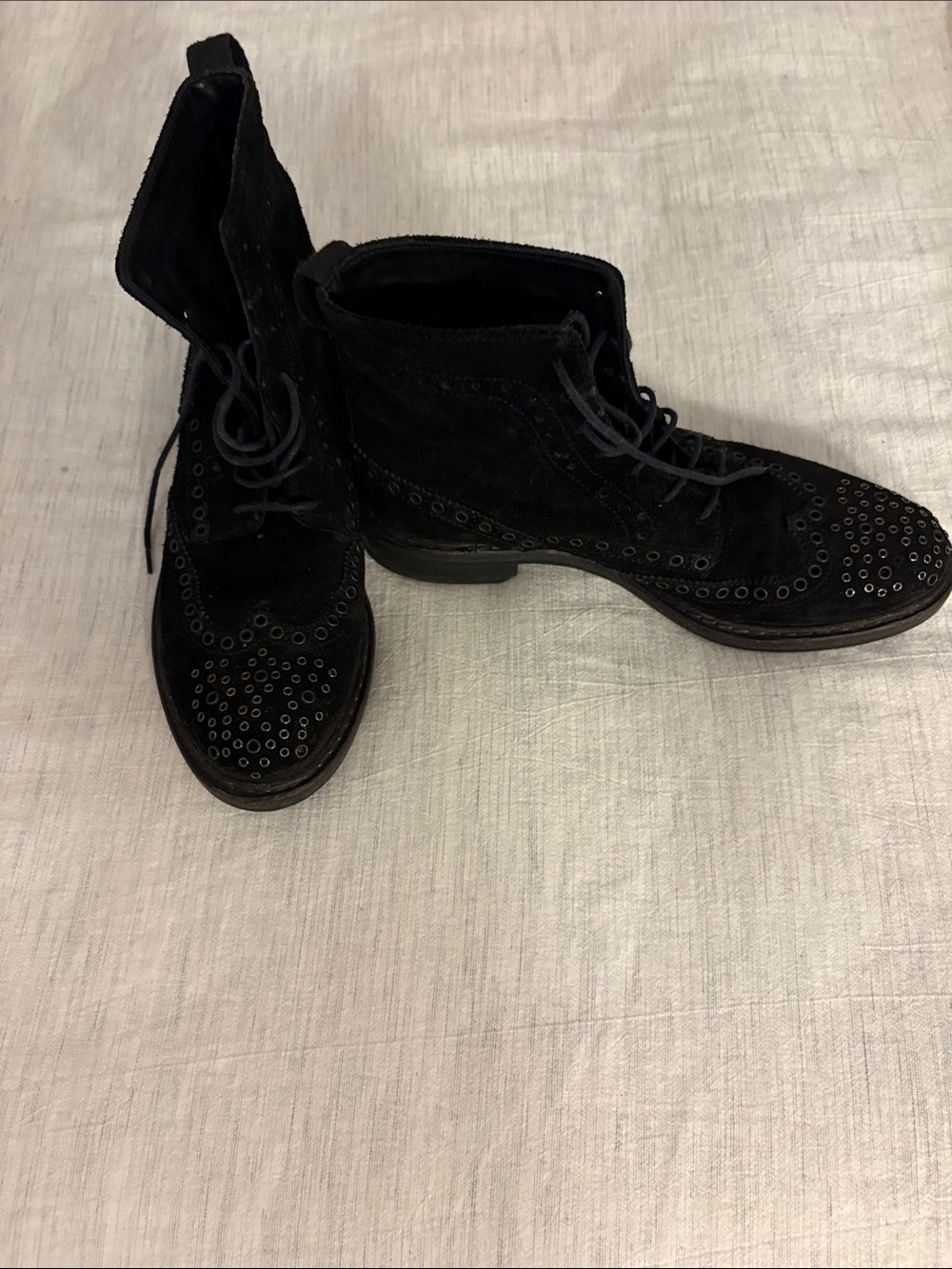 Woman Hundred 100  Black Suede Lace-Up Brogue Ankle Boots